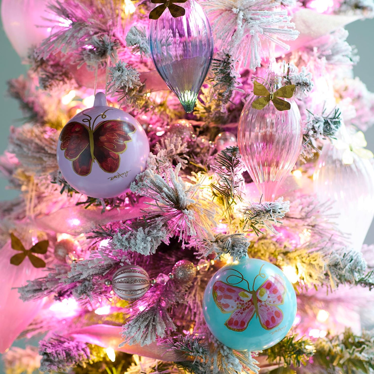Pink and Sage Butterfly Ornament