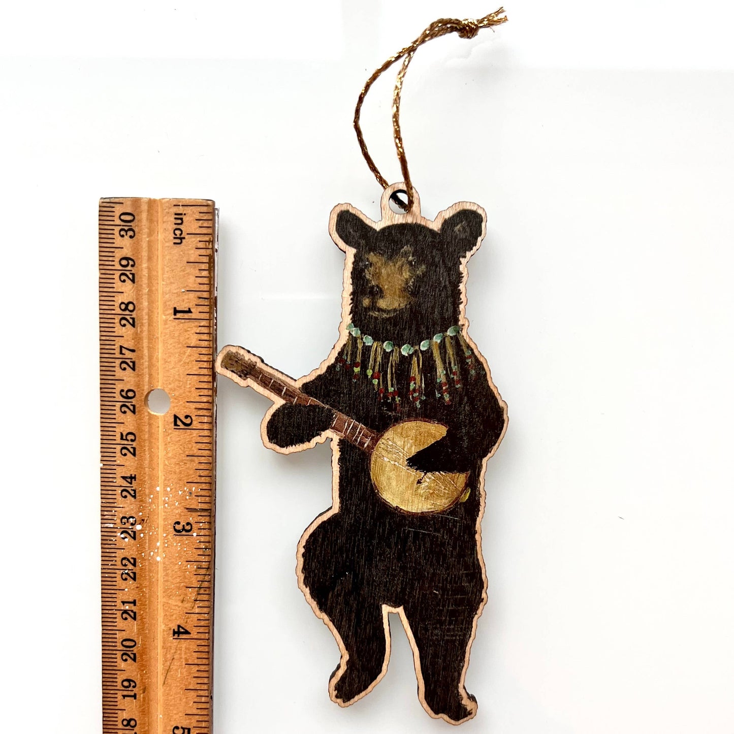 Wooden Banjo Bear Ornament
