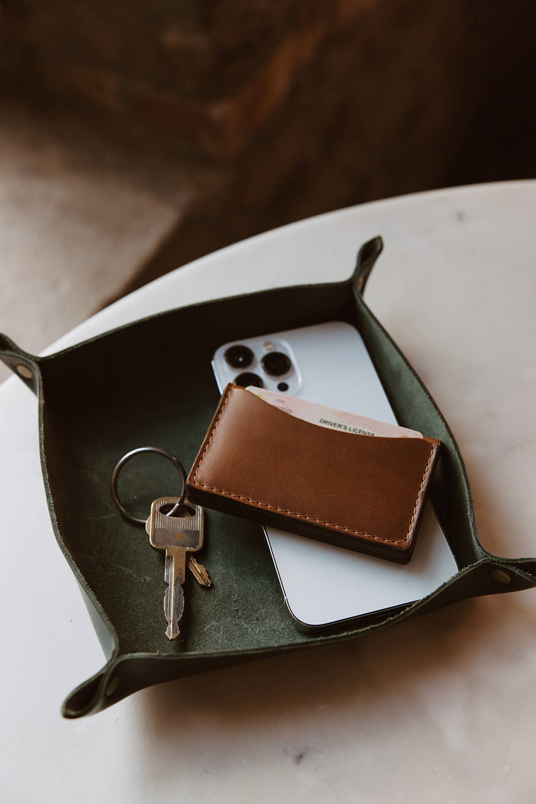 Gray Leather Valet Tray