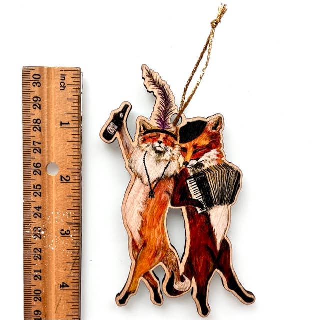 Wooden French Foxes Ornament