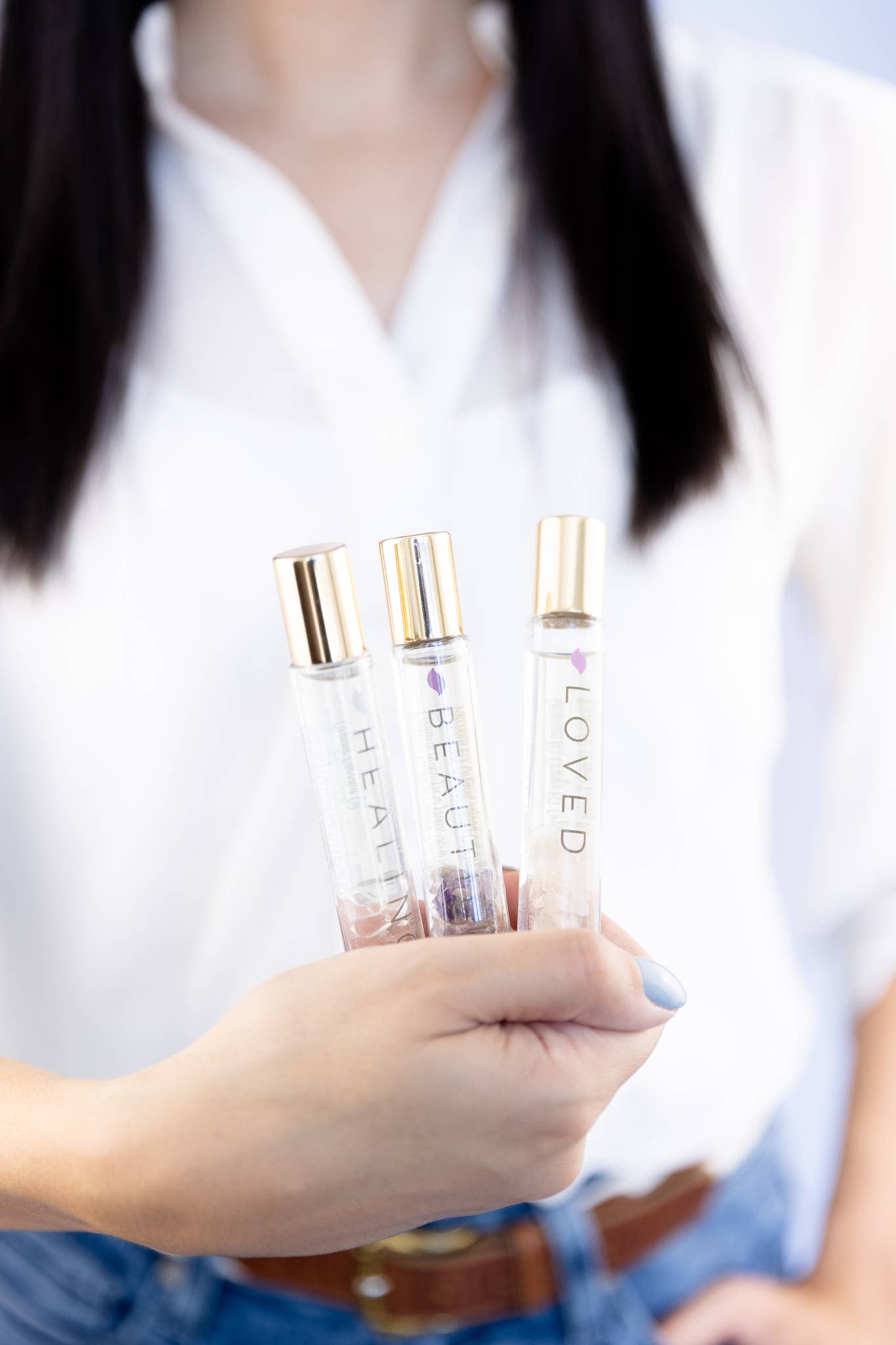 LOVED – Rose Quartz Crystal Roller | Comforting Aromatherapy
