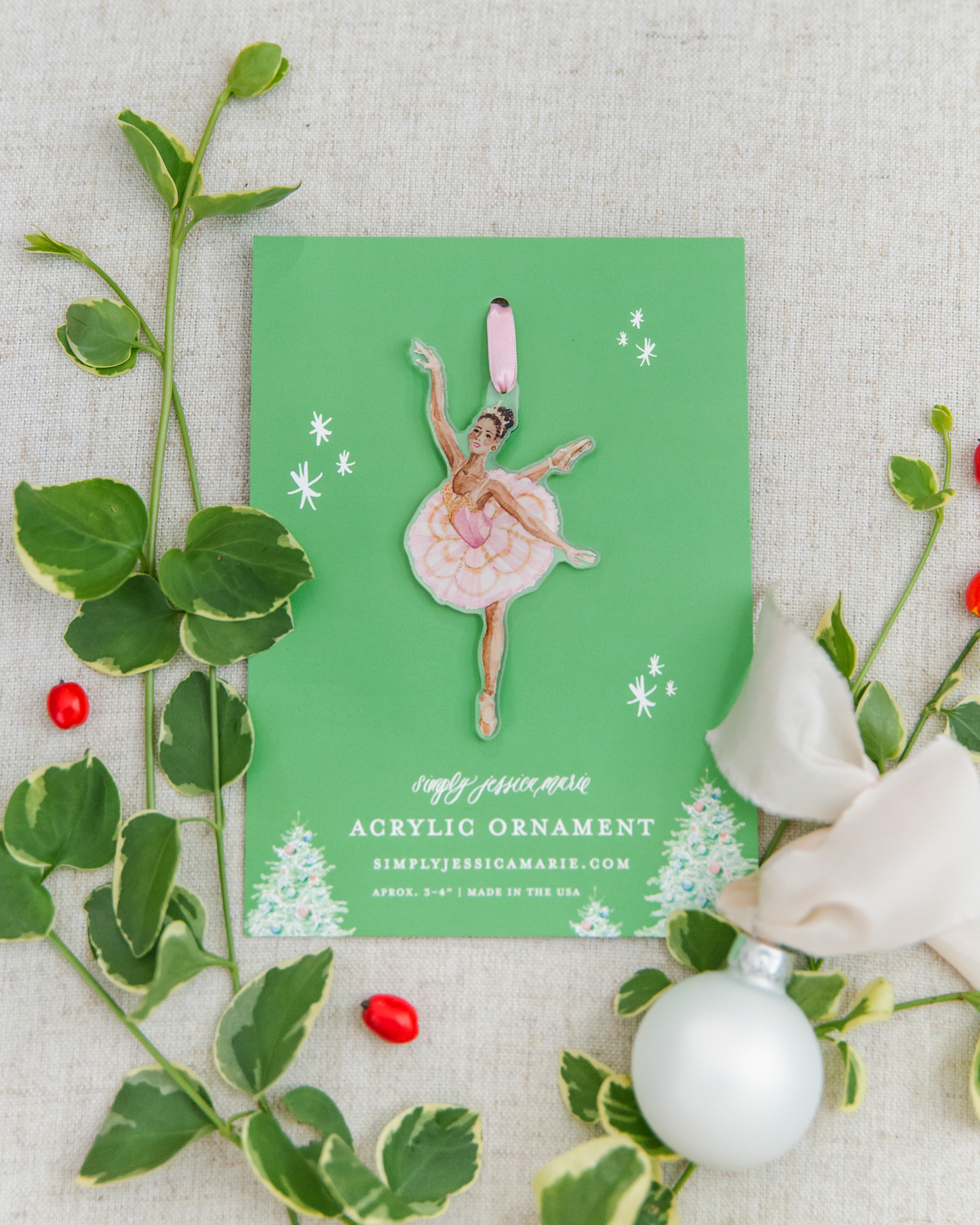 Sugar Plum Fairy Ballerina Nutcracker Watercolor Ornament: Standard