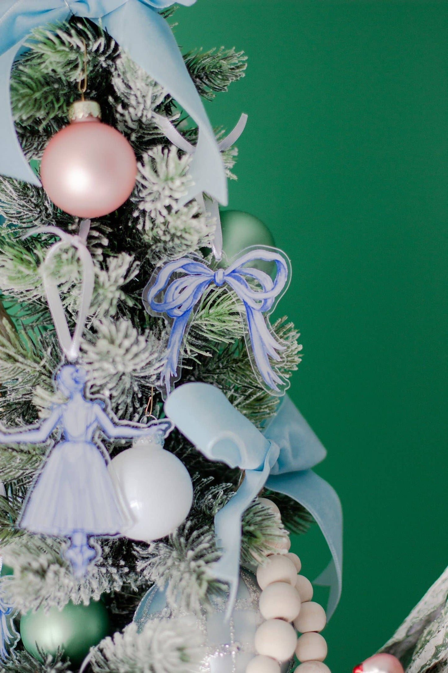 Blue and White Grandmillennial Bow Watercolor Ornament