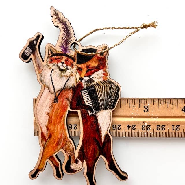 Wooden French Foxes Ornament
