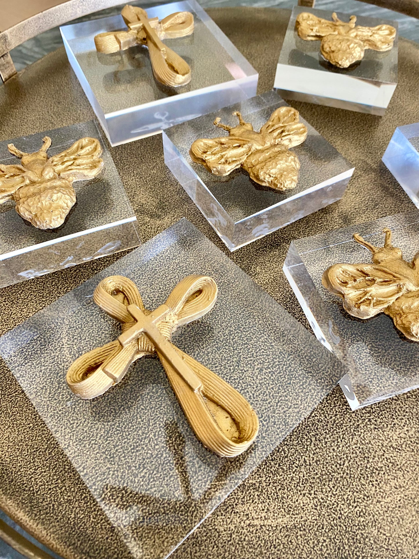 Golden Plaster Cross on Acrylic