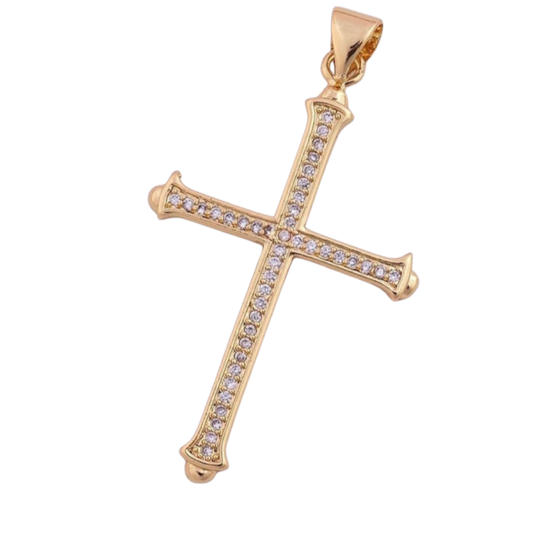 Classic Sparkle Cross Charm, Gold Filled