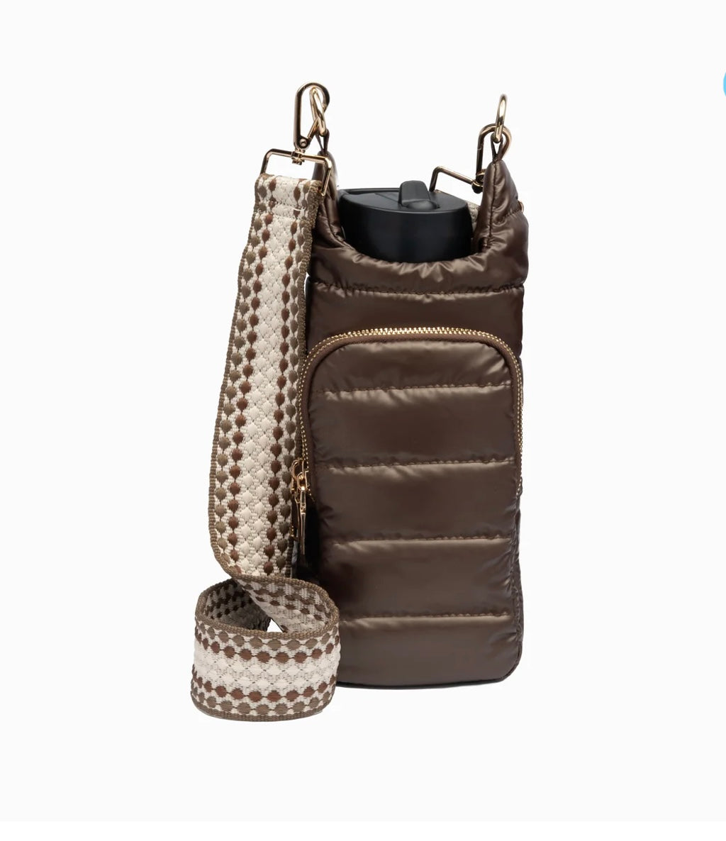 Chocolate Brown Shiny HydroBag with Dark Patterned Strap