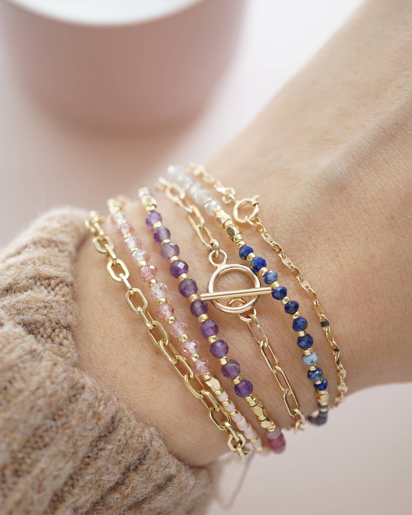 Rose Quartz Gemstone Stacking Bracelet