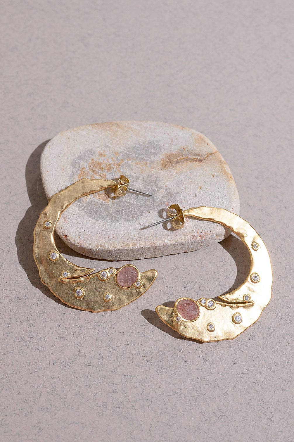 Strawberry Quartz Crescent Earrings