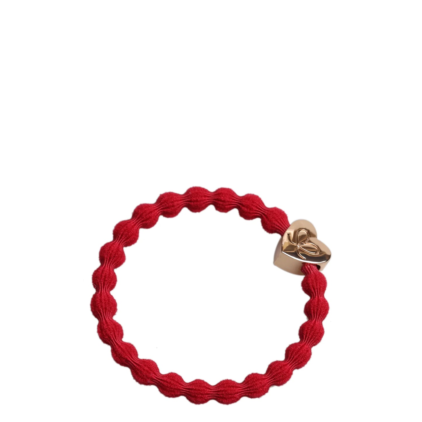 Gold Heart Hair Tie - Cherry Red