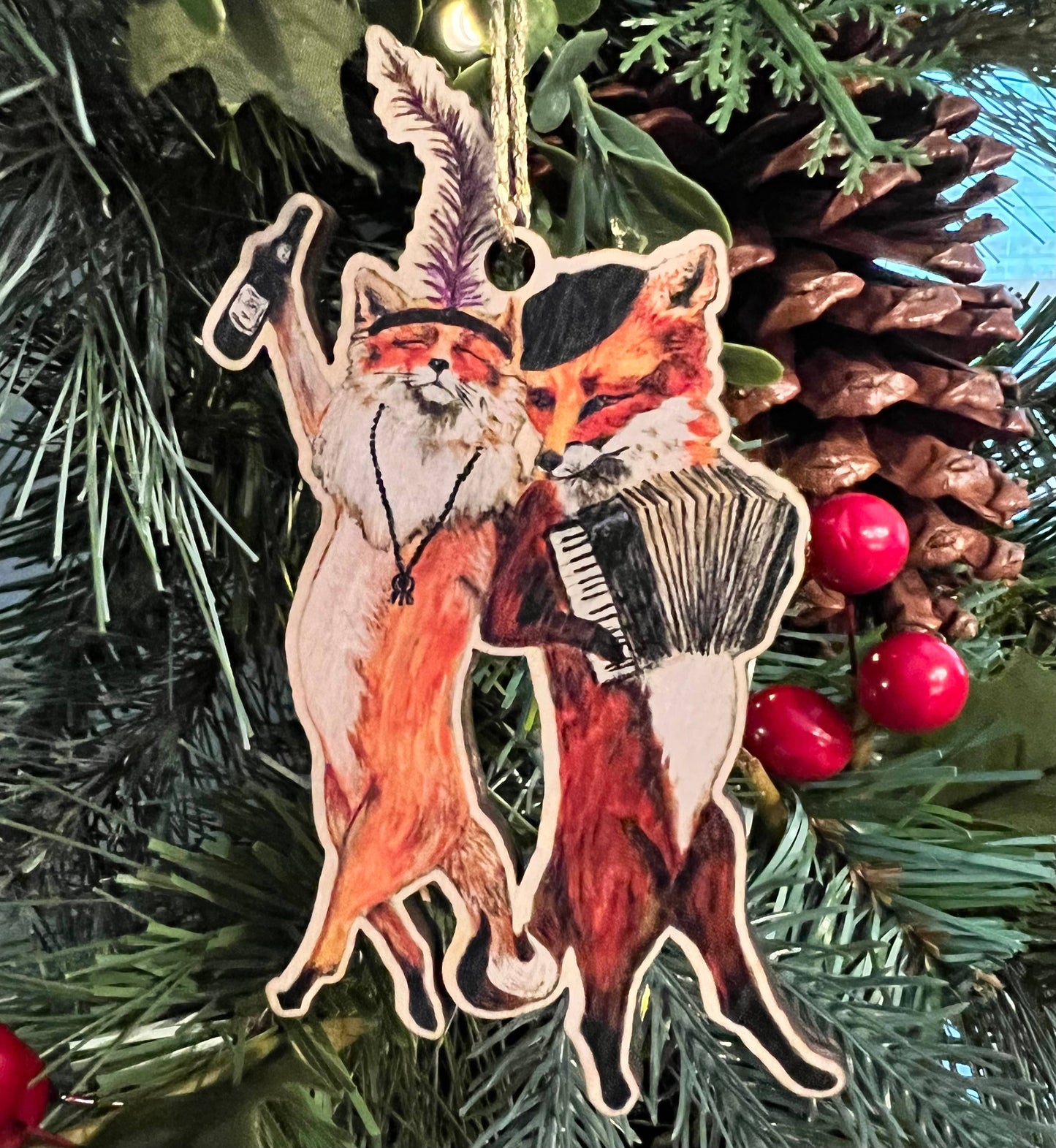 Wooden French Foxes Ornament