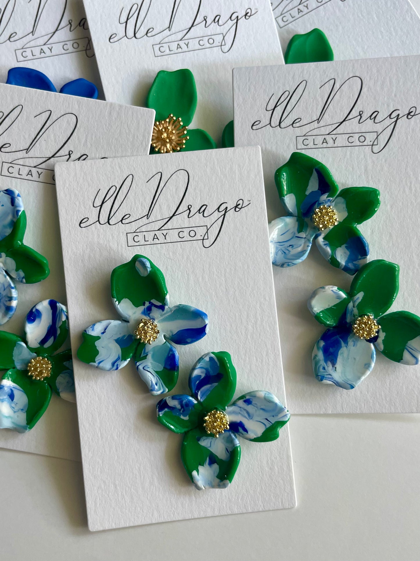 Green and Blue Marbled Magnolia Studs