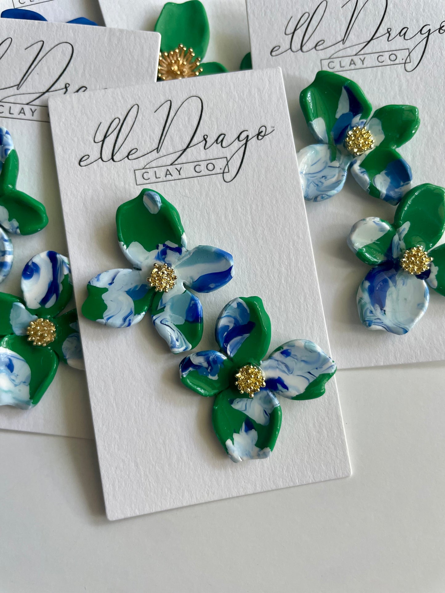 Green and Blue Marbled Magnolia Studs