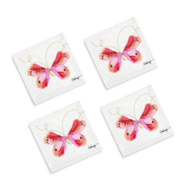 Pink Butterfly Cocktail Napkins-Set of 4