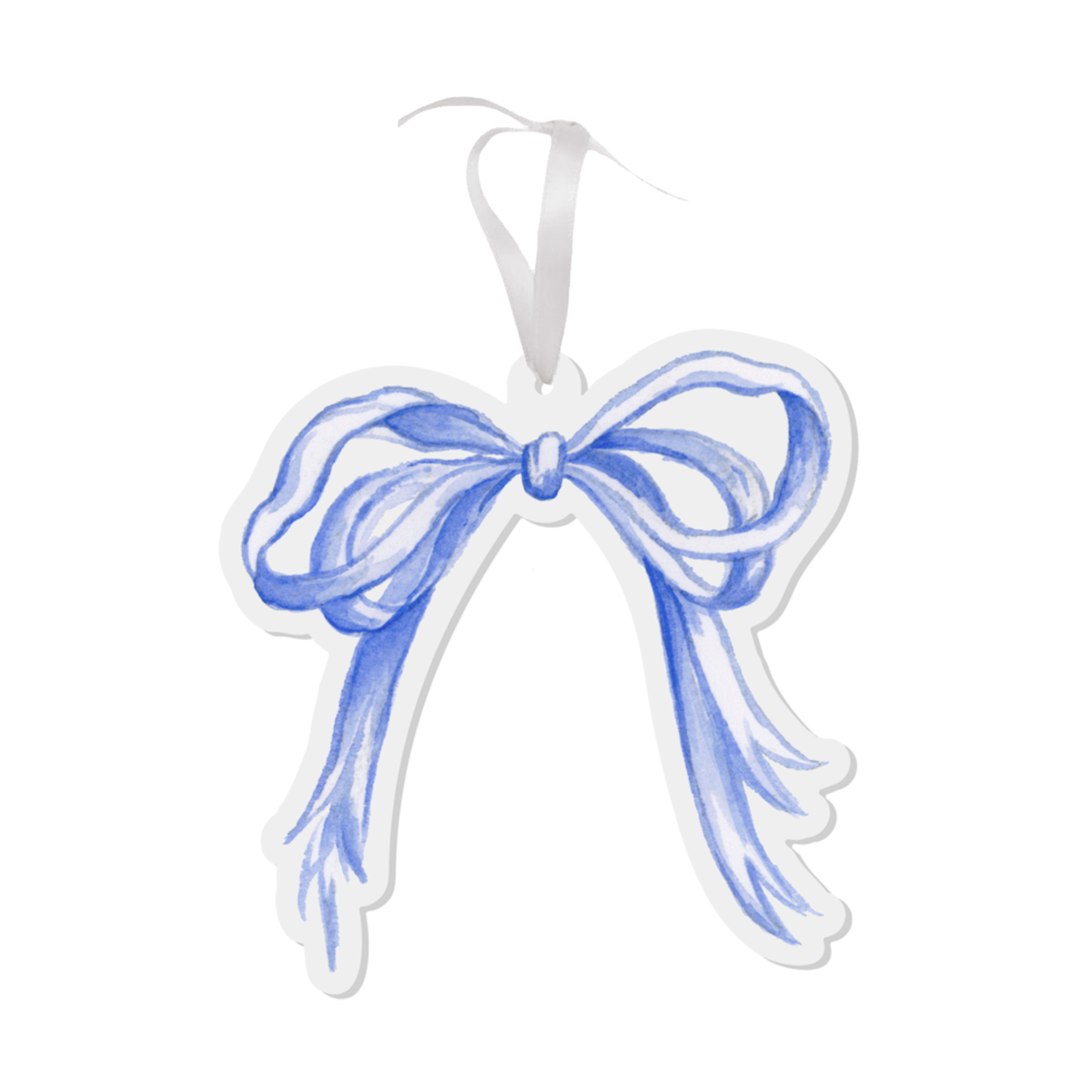 Blue and White Grandmillennial Bow Watercolor Ornament