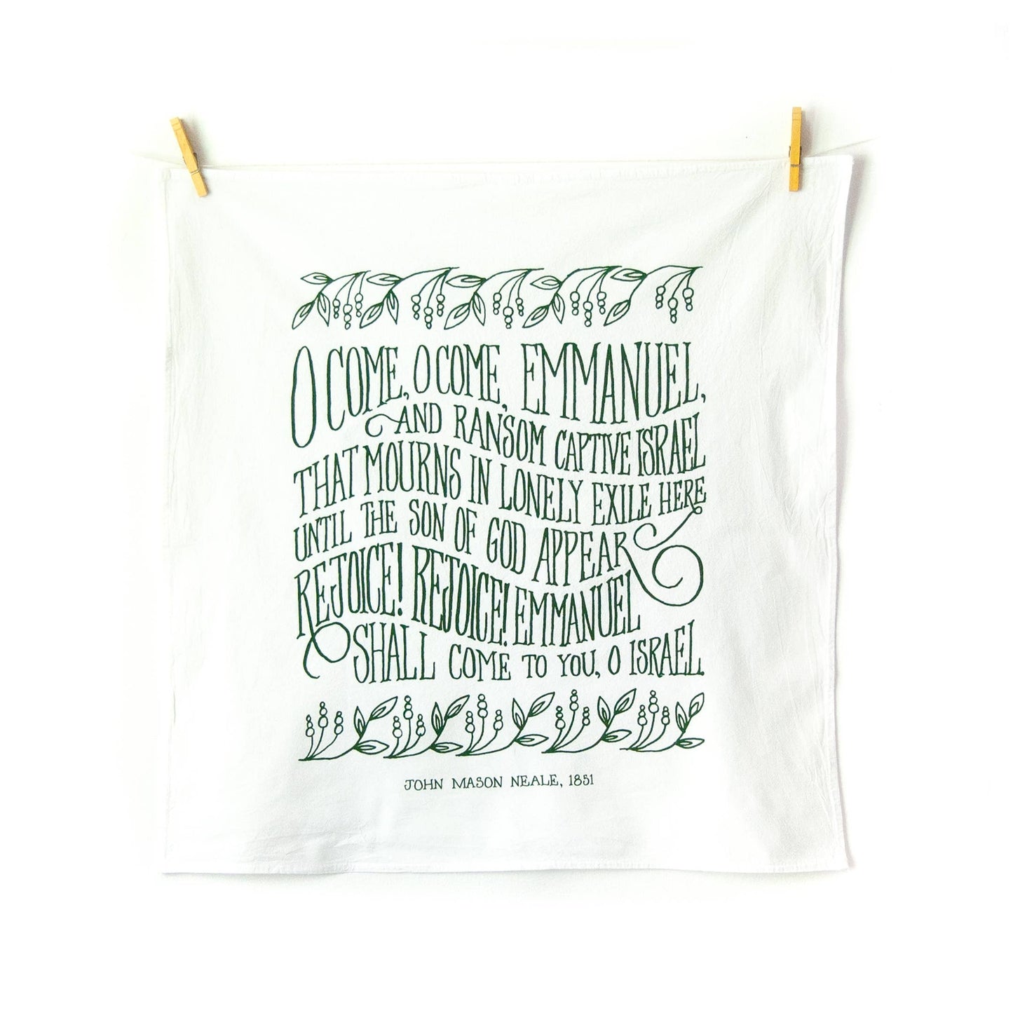 O Come, O Come Emmanuel Christmas Tea Towel - Evergreen