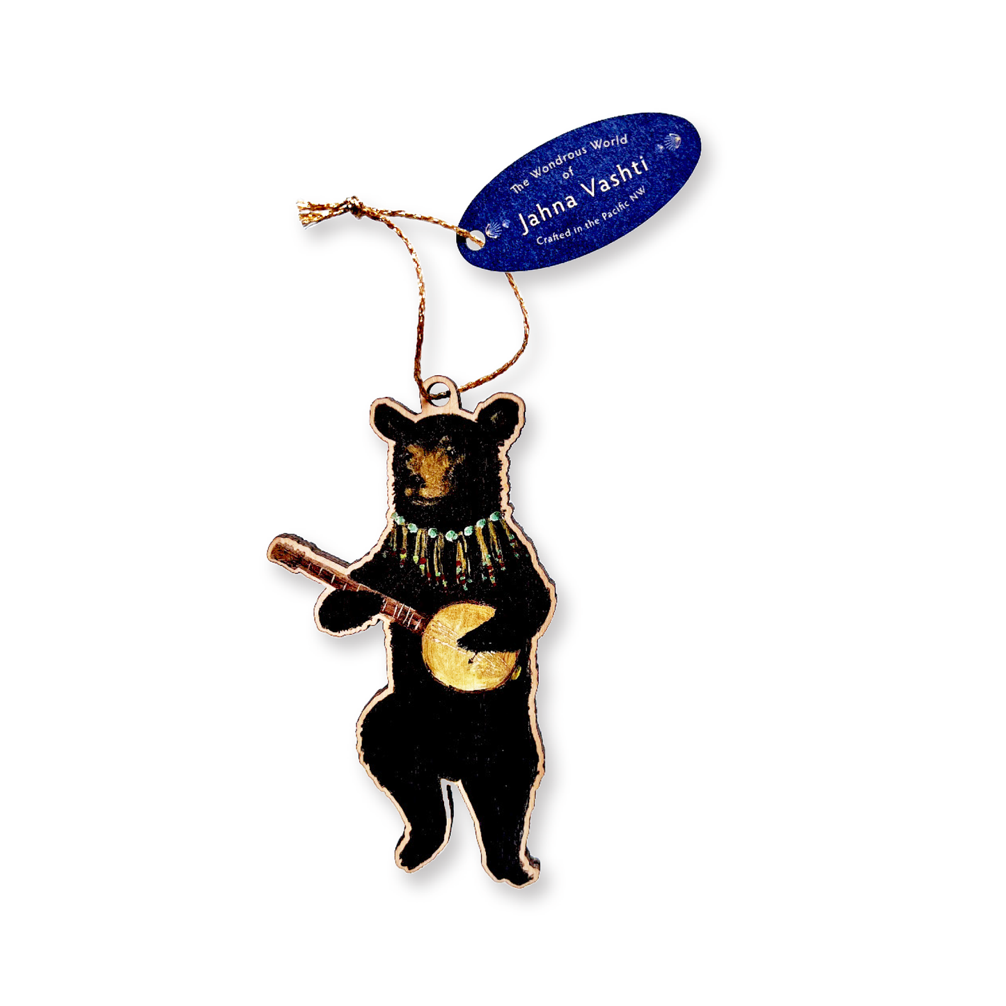 Wooden Banjo Bear Ornament