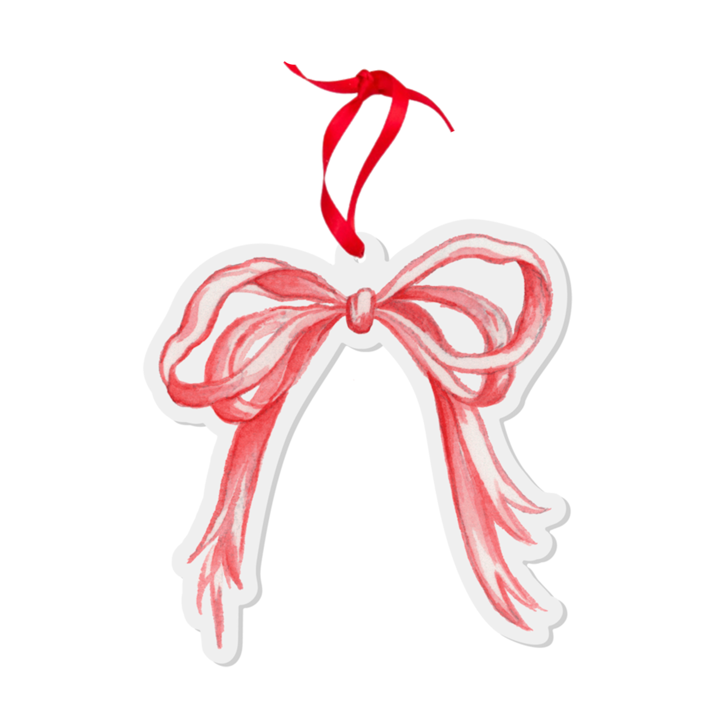Red Grandmillennial Bow Watercolor Ornament