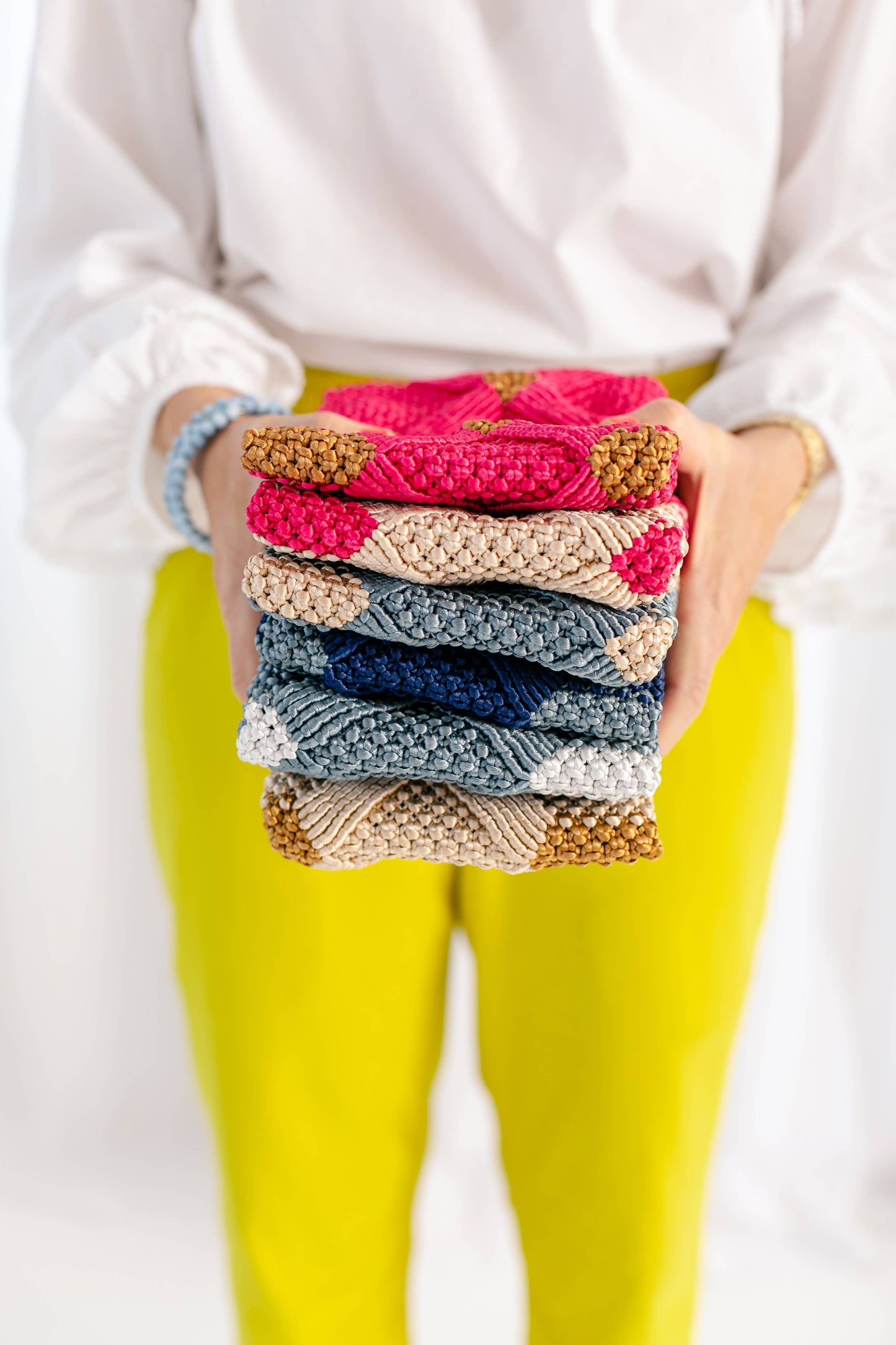 Handmade Macramé Clutch- Champagne & Pink