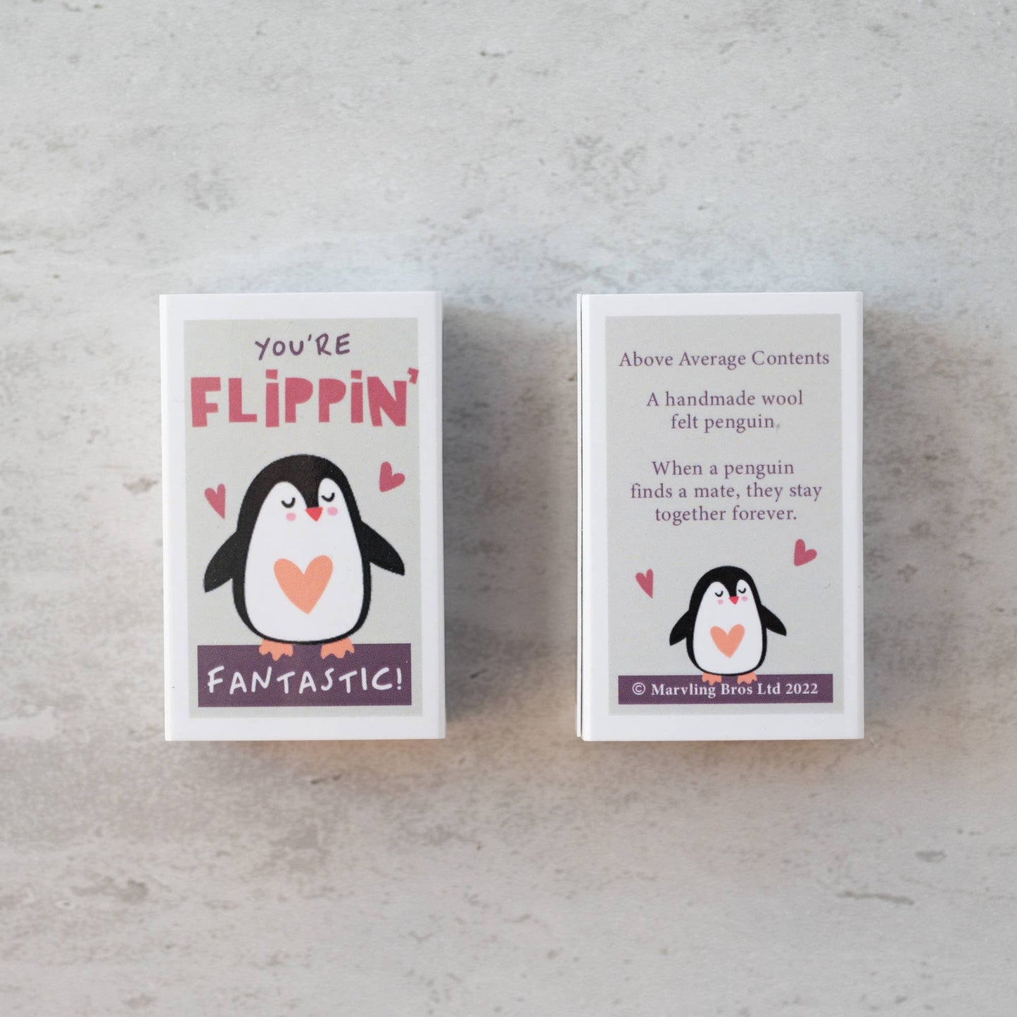 You're Flippin' Fantastic Wool Felt Penguin In A Matchbox