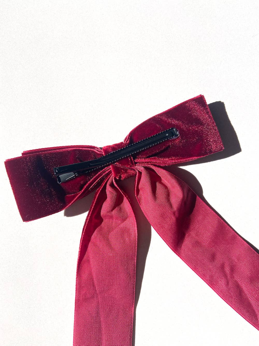 Classic Velvet Hair Bow Barrette | Red