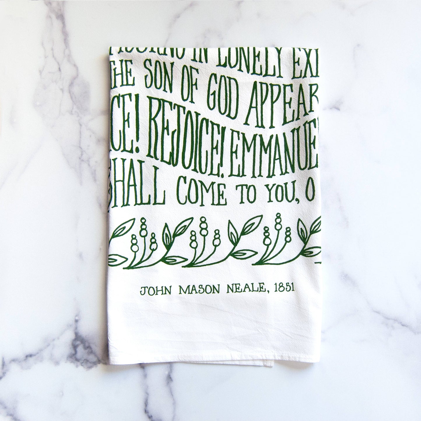 O Come, O Come Emmanuel Christmas Tea Towel - Evergreen