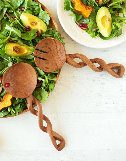 Twisted Wood Salad Servers
