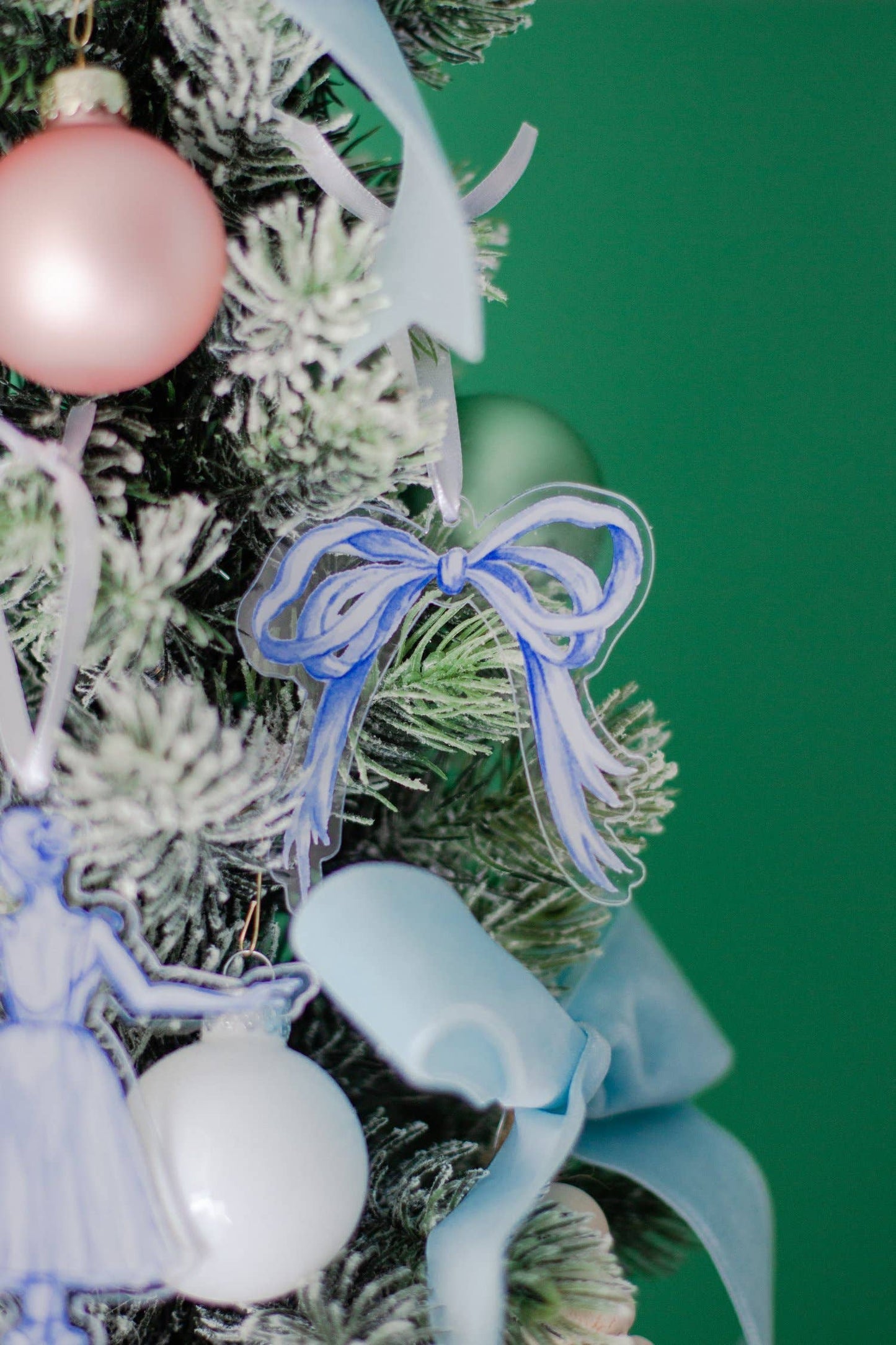 Blue and White Grandmillennial Bow Watercolor Ornament