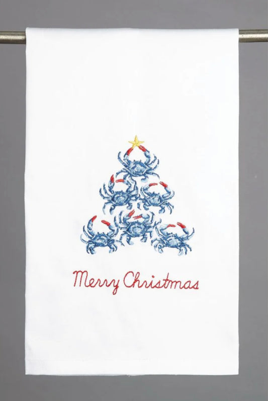 Blue Crab Christmas Tea Towel