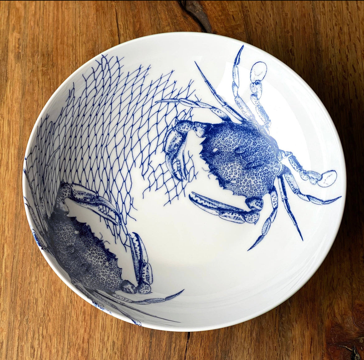 Crabs Blue Wide Serving Bowl