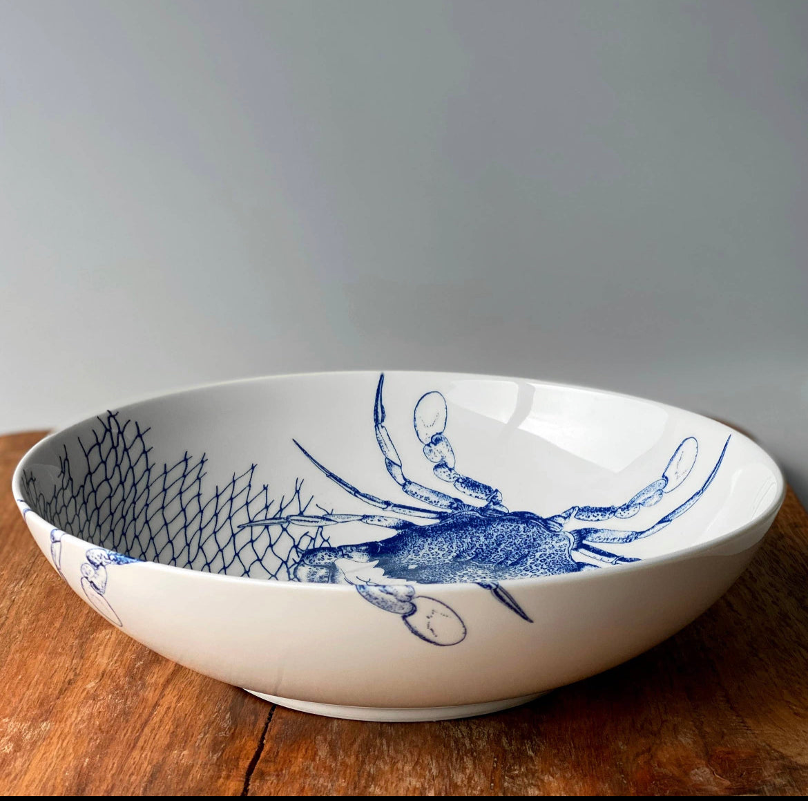 Crabs Blue Wide Serving Bowl