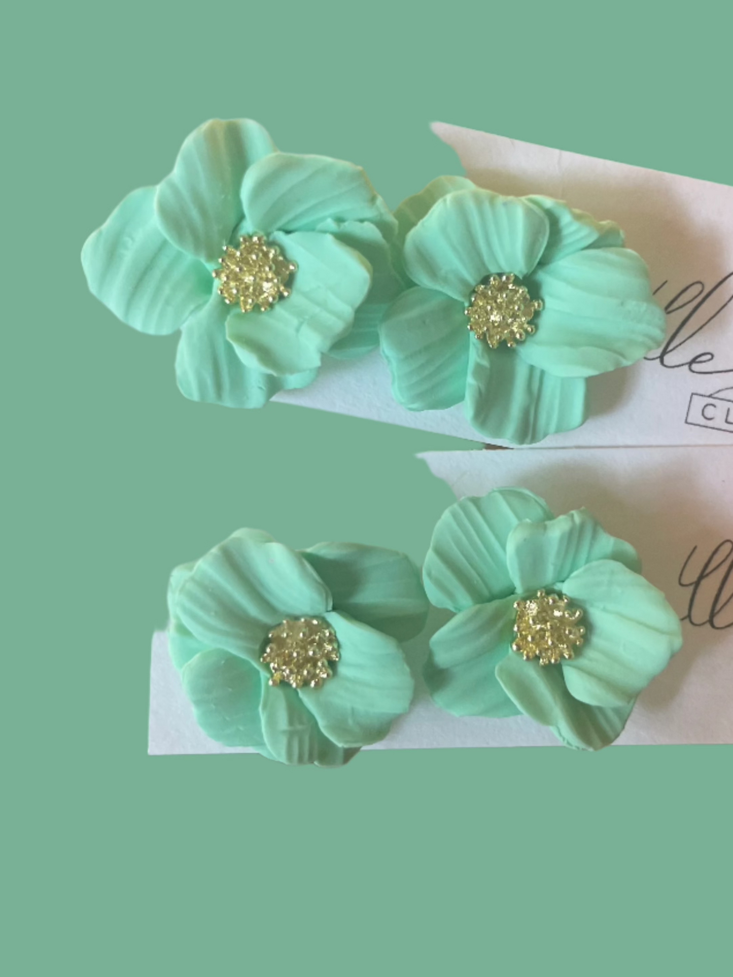 Mini Magnolia Stud Earrings-Seafoam