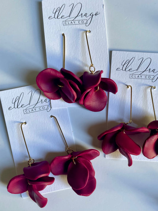 Wine Drop Petal Earrings