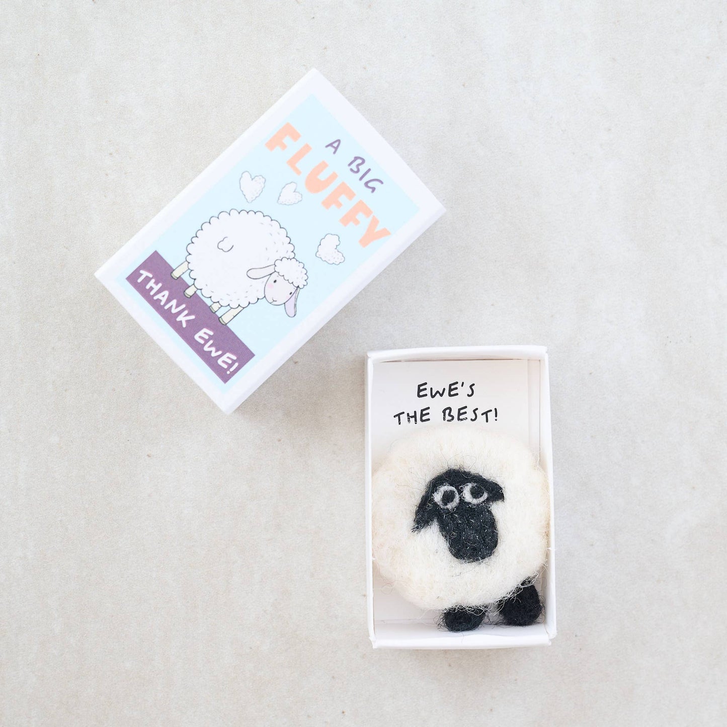 A Big Fluffy Thank Ewe Wool Felt Sheep In A Matchbox