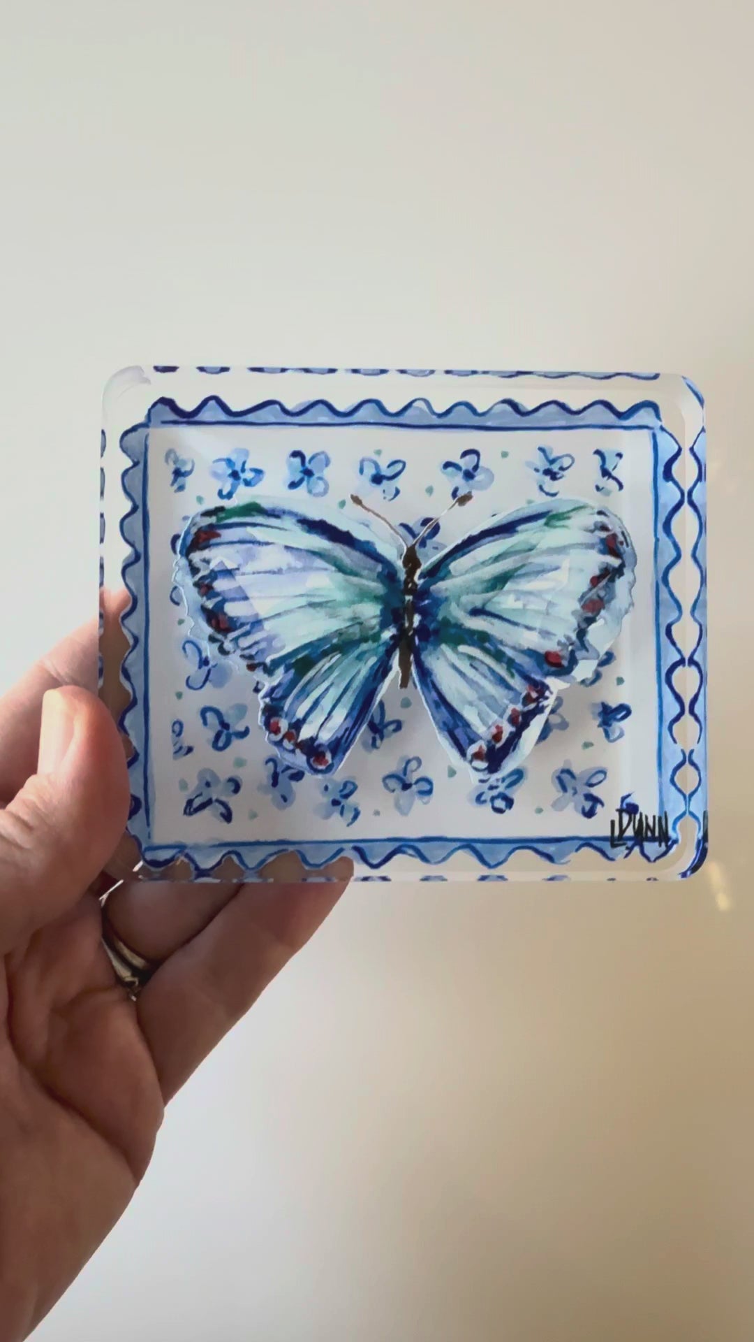 Blue Butterfly on Floral Block