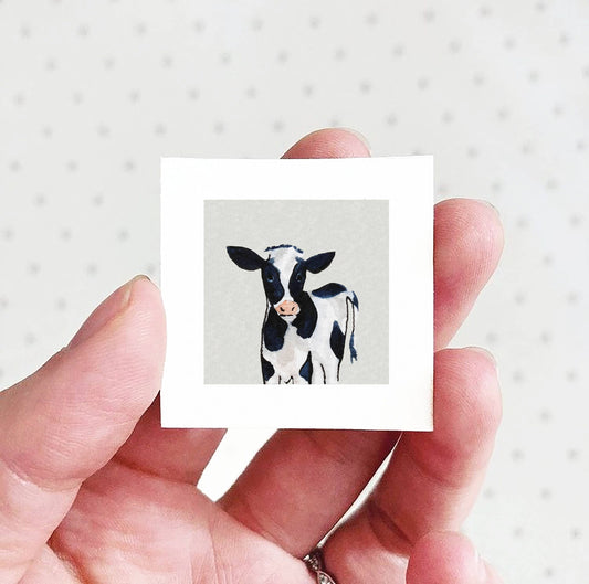 Mini 1" Cow  Tiny Watercolor Art Print