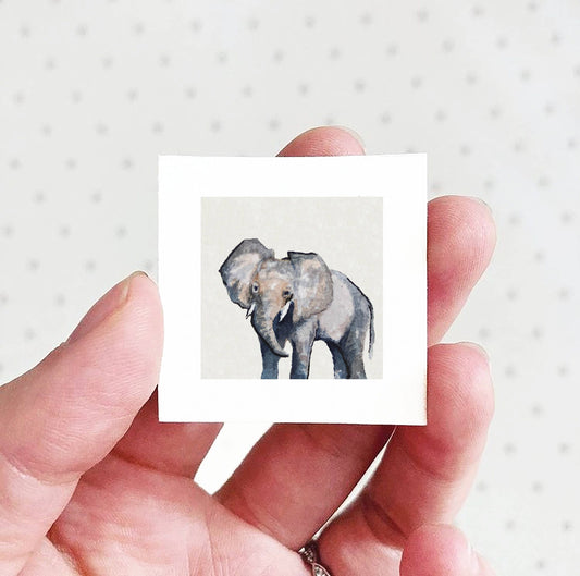 Mini 1" Elephant Animal Tiny Watercolor Print