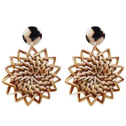 Sunburst Rattan Statement Drop Earrings