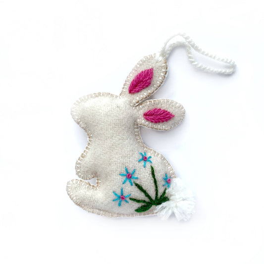 Rabbit with Embroidered Flowers