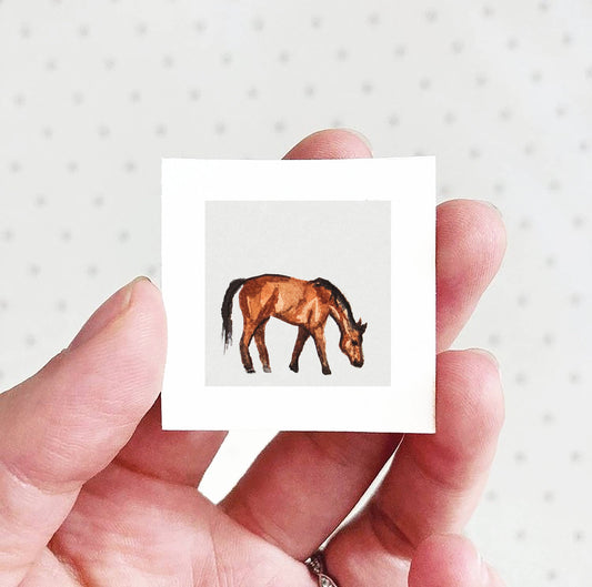 Mini 1" Horse Tiny Watercolor Art Print