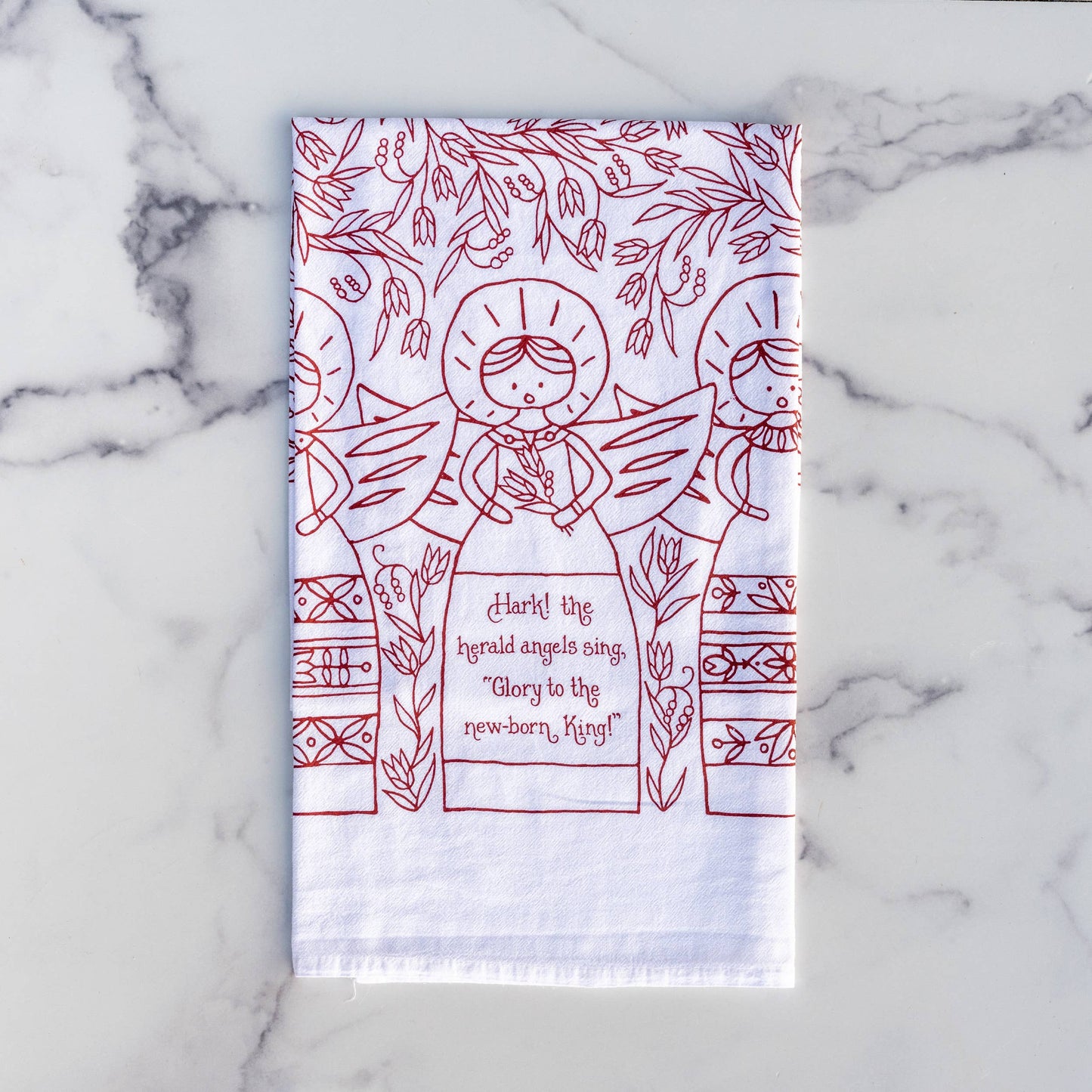 Hark! The Herald Angels Sing Christmas Hymn Tea Towel